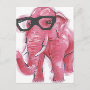 Dapper Animal Rosa Elephant i eyeglass Vykort