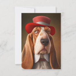 Dapper Basset Hound med Red Hat Tack Kort