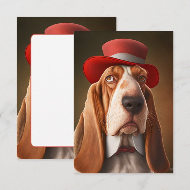 Dapper Basset Hound med Red Hat Tack Kort (Fram/baksida)
