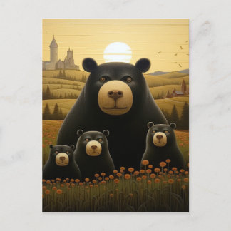Dapper Bear Family i en Blommigt Kungariket Vykort
