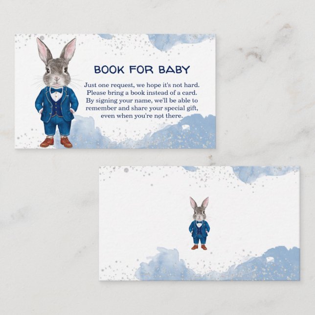 Dapper Boy Bunny i Blue Kostym Bok för Baby Tilläggskort (Fram/baksida)