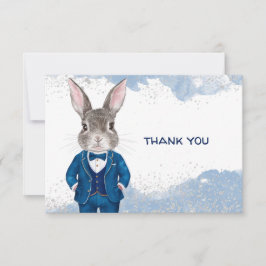 Dapper Boy Bunny i Blue Kostym och Bow Tie Tack Kort