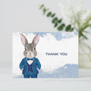 Dapper Boy Bunny i Blue Kostym och Bow Tie Tack Kort