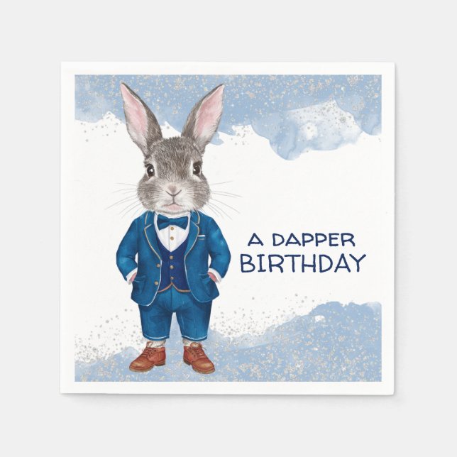 Dapper Boy Bunny i Blue Kostym Party Pappersservett (Framsidan)