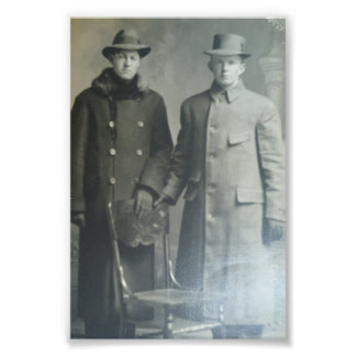 Dapper Brothers in Overcoats RPPC B&W Photo PRINT Fototryck