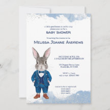 Dapper Bunny i Blue Kostym Boy Baby Shower