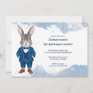 Dapper Bunny i Födelsedagsfesten Blue Kostym Boy Inbjudningar