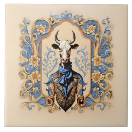 Dapper CowBoy Funny Modern Cow Art Kakelplatta