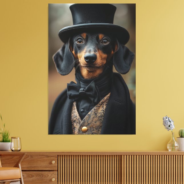 Dapper Dachshund i Elegant Victorian Attire Canvastryck (Insitu (Vardagsrum))