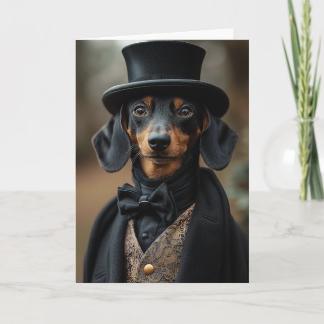 Dapper Dachshund i Elegant Victorian Attire Inbjudan (Framsida)