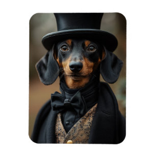 Dapper Dachshund i Elegant Victorian Attire Magnet