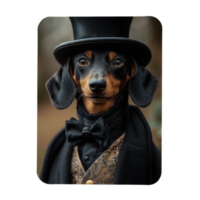 Dapper Dachshund i Elegant Victorian Attire Magnet (Vertikal)
