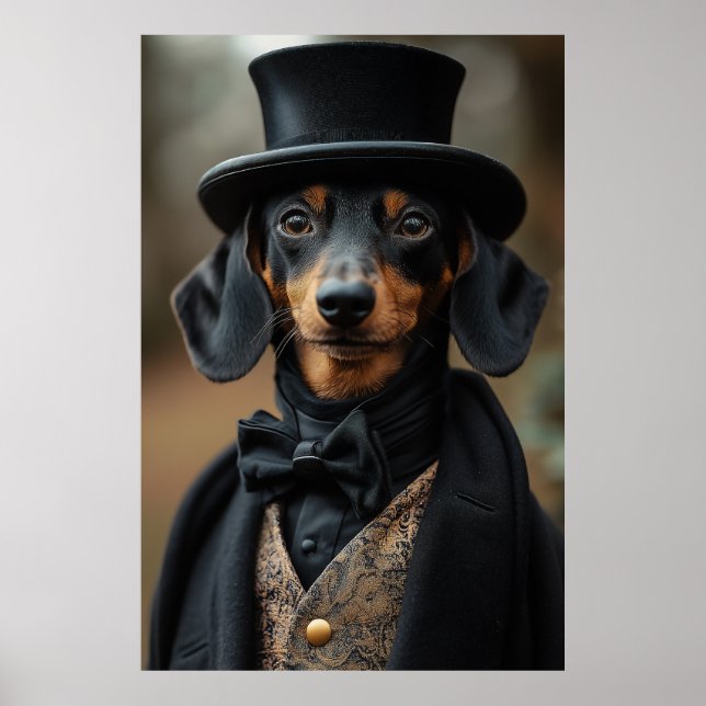 Dapper Dachshund i Elegant Victorian Attire Poster (Framsidan)