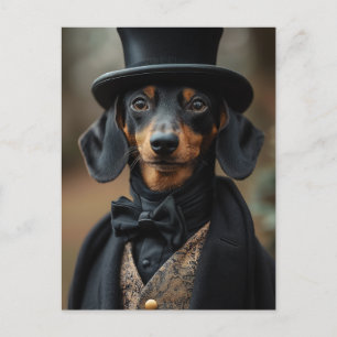 Dapper Dachshund i Elegant Victorian Attire Vykort