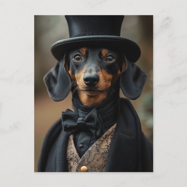 Dapper Dachshund i Elegant Victorian Attire Vykort (Framsida)