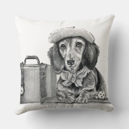 Dapper dachshund redo för äventyr kudde