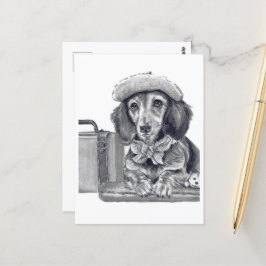 Dapper dachshund redo för äventyr vykort