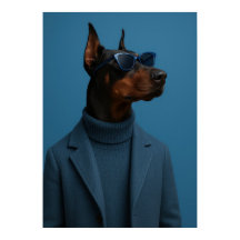 Dapper Doberman in Blue Turtleneck and Sunglasses