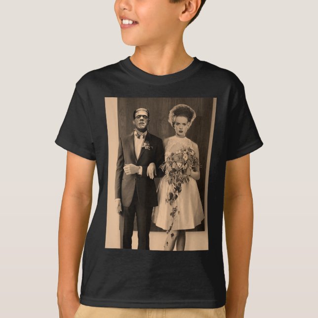 Dapper Frankenstein Bröllopsdag - Monster Hallowee T Shirt (Framsida)