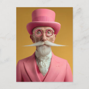 Dapper gentleman i Rosa Inbjudan Vykort