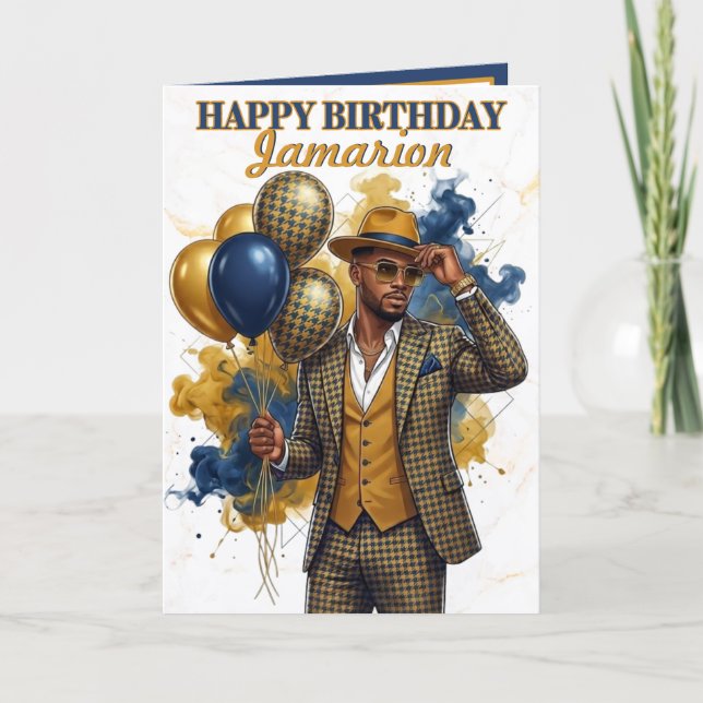 Dapper Gentleman Mustard and Navy Birthday Kort (Framsida)