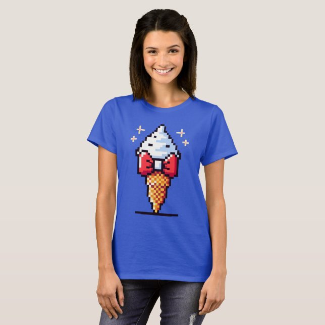 Dapper Ice Cream - Cute Pixel Art Dessert Design T Shirt (Hel framsida)