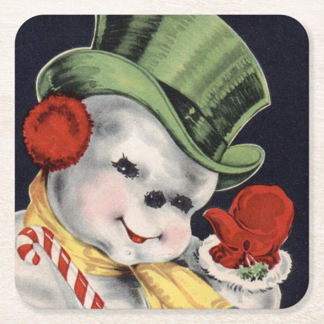 Dapper jul Snögubbe Underlägg Papper Kvadrat (Framsidan)