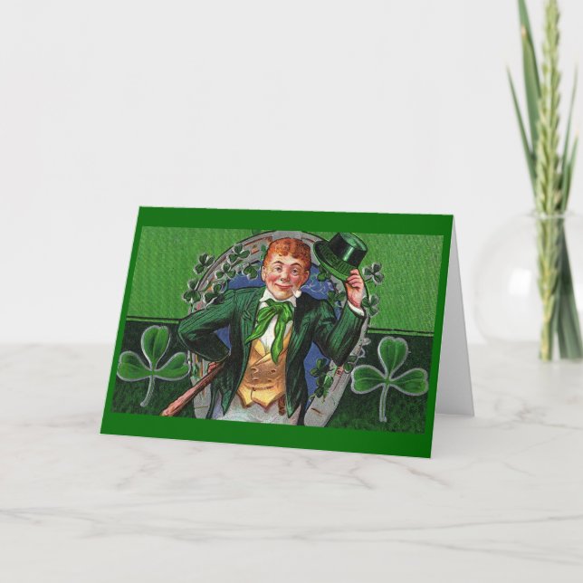 Dapper Leprechaun Vintage St. Patrick's Day Kort (Framsida)