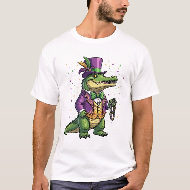 Dapper Mardi Gras Alligator Masquerade Suit & Tie  T Shirt (Framsida)