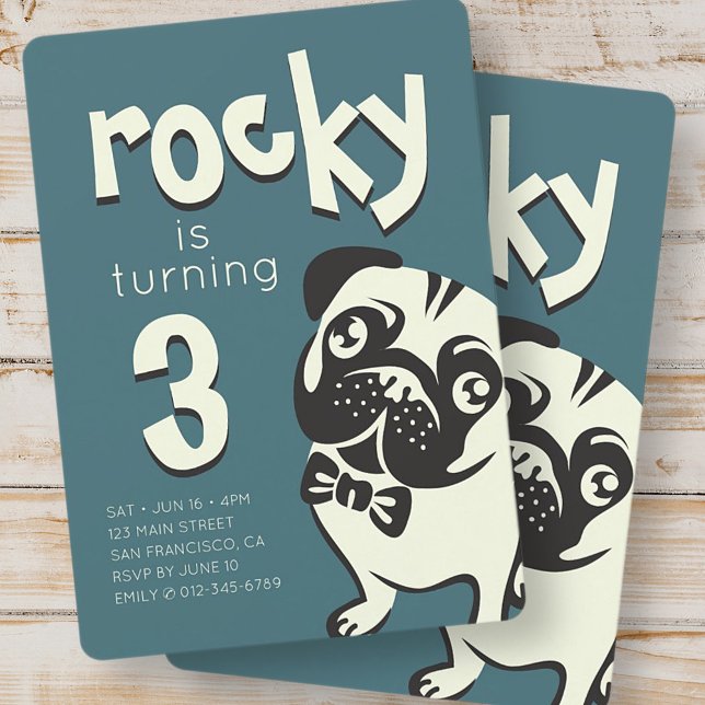 Dapper Puppy Hund Pug Birthday-inbjudan Inbjudningar (Skapare uppladdad)
