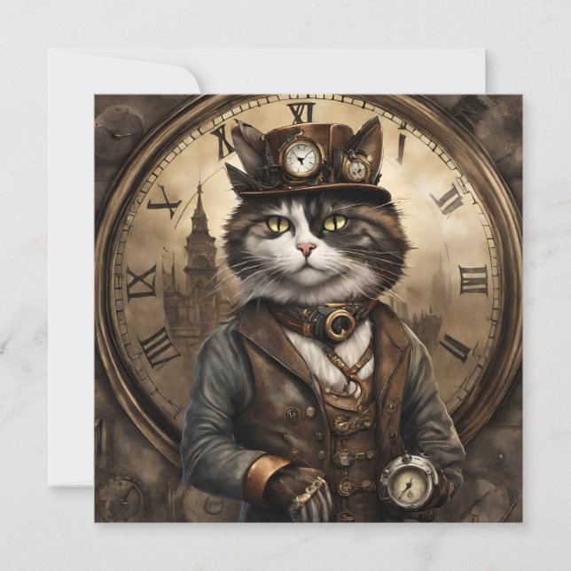 Dapper Steampunk Calico Cat Julkort (Framsida)
