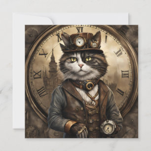 Dapper Steampunk Calico Cat Julkort
