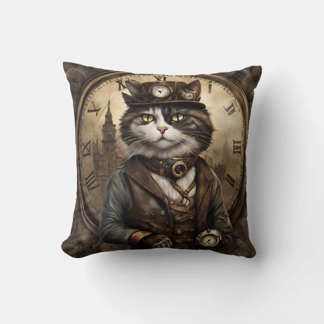 Dapper Steampunk Calico Cat Kudde (Framsida)