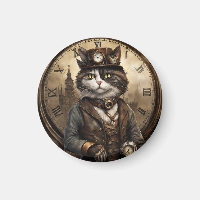 Dapper Steampunk Calico Cat Magnet (Framsidan)
