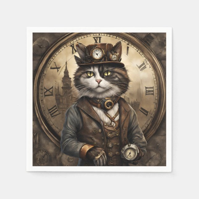 Dapper Steampunk Calico Cat Pappersservett (Framsidan)