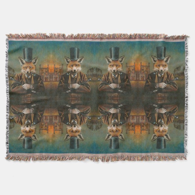 Dapper Victorian Fox Throw Blanket Mysfilt (Framsidan)