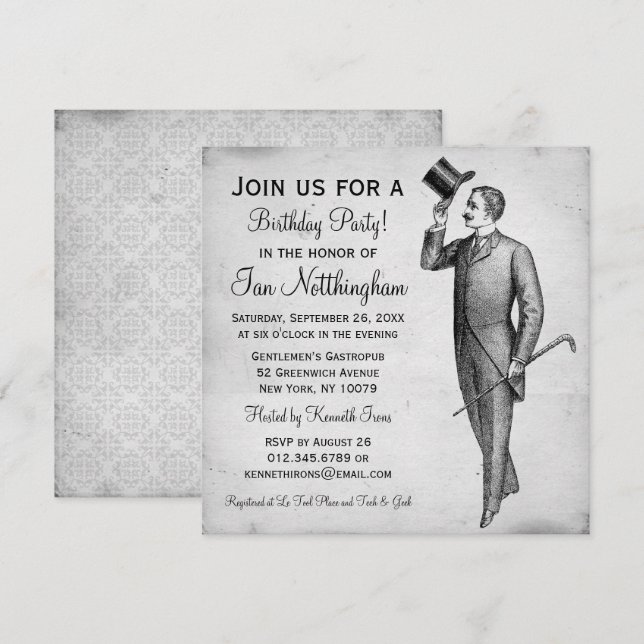 Dapperherrns Födelsedagsfest inbjudan (Fram/baksida)