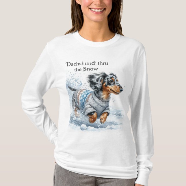 Dapple Dachshund jul T-Shirt (Framsida)