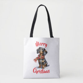 Dapple Dachshund Merry Christmas Tote Tygkasse