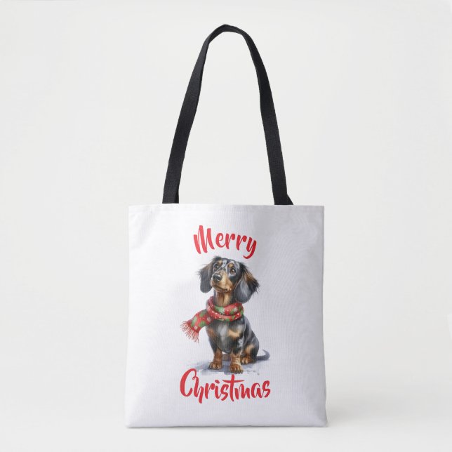 Dapple Dachshund Merry Christmas Tote Tygkasse (Framsida)