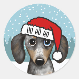 Dapple Dachshund Santa Cute Wiener Hund Anpassning Runt Klistermärke