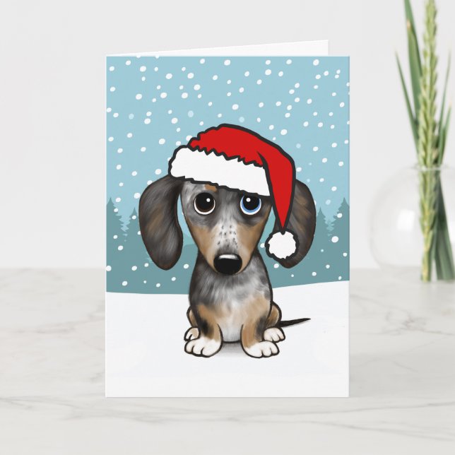 Dapple Dachshund Santa Cute Wiener Hund jul Helgkort (Framsida)