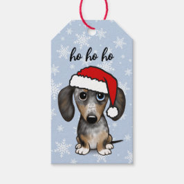 Dapple Dachshund Santa Cute Wiener Hund jul Presentetikett