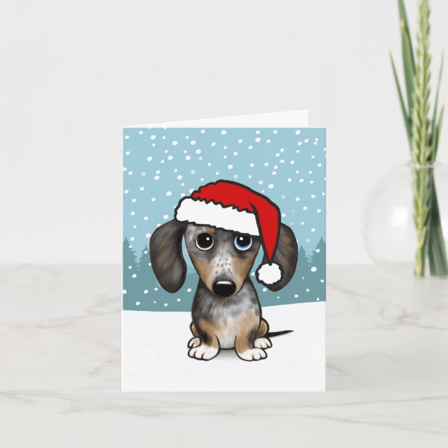 Dapple Dachshund Santa Wiener Hund jul Helgkort (Framsida)