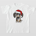 Dapple Dachshund Santa Wiener Hund jul T Shirt<br><div class="desc">Sprid lite jultjusning med den här vackra helgdag till T-shirt! Skjortan är en illustration av en söt wiener-hund som bär en festlig julhatt. Denna trevliga jultomte-hund kommer att ge ett leende åt alla dachshund älskare ansikte. Denna bekväma t-shirt är perfekt för alla helgdag firande. Bära det till jul party, när...</div>