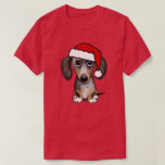 Dapple Dachshund Santa Wiener Hund jul T Shirt<br><div class="desc">Sprid lite jultjusning med den här vackra helgdag till T-shirt! Skjortan är en illustration av en söt wiener-hund som bär en festlig julhatt. Denna trevliga jultomte-hund kommer att ge ett leende åt alla dachshund älskare ansikte. Denna bekväma t-shirt är perfekt för alla helgdag firande. Bära det till jul party, när...</div>