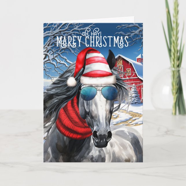 Dapple Gray Horse Funny MAREy God jul Helgkort (Framsida)