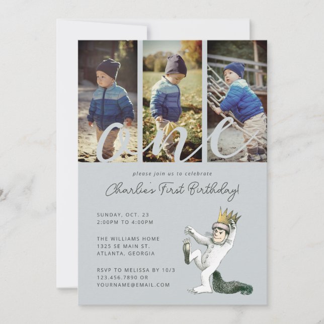 Där de vilda tingesten är 1-års fotografering inbjudningar (Framsida)