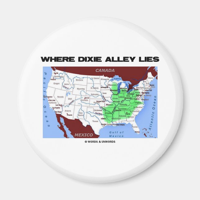 där Dixie Alley Ljuger (Förenade Stater Karta) Magnet (Framsidan)