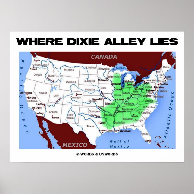 där Dixie Alley Ljuger (Förenade Stater Karta) Poster (Framsidan)